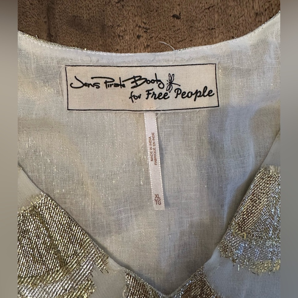 EUC Jens Pirate Booty for Free People Long Sleeve Gold Metallic Dress Size XL. - Picture 3 of 7
